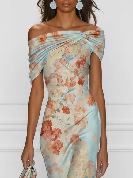 Abito Midi Mermaids Senza Maniche a Fiori Blu