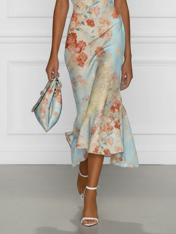 Abito Midi Mermaids Senza Maniche a Fiori Blu
