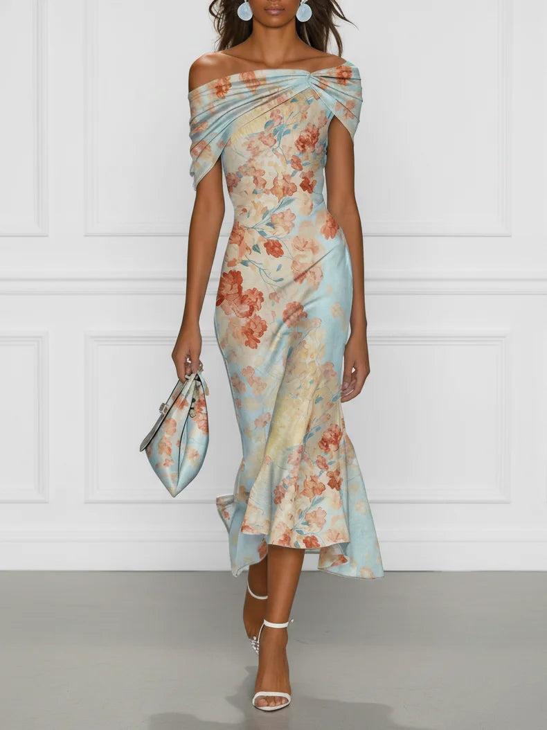 Abito Midi Mermaids Senza Maniche a Fiori Blu