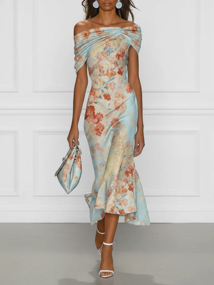 Abito Midi Mermaids Senza Maniche a Fiori Blu