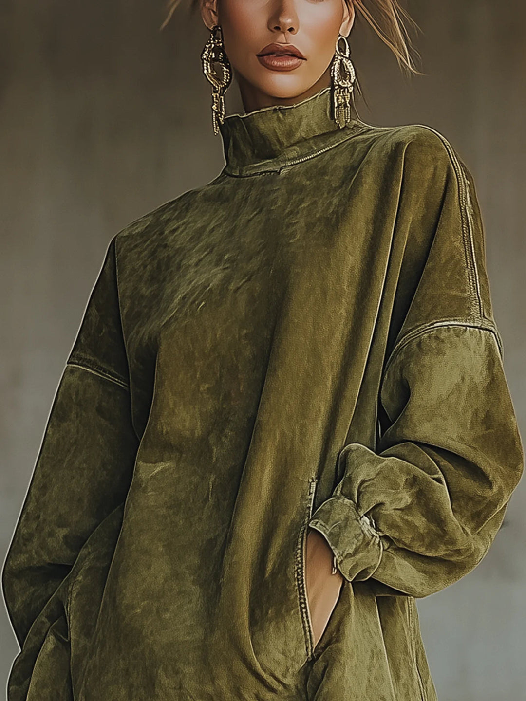 Gabriela | Vestito in Suede con Collo Alto e Frange