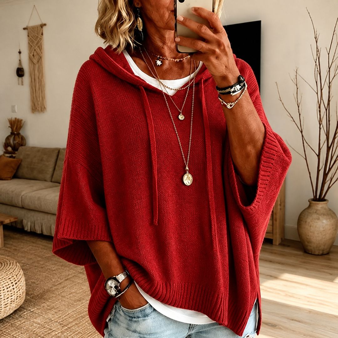 Claire – Poncho Sweater Rosso