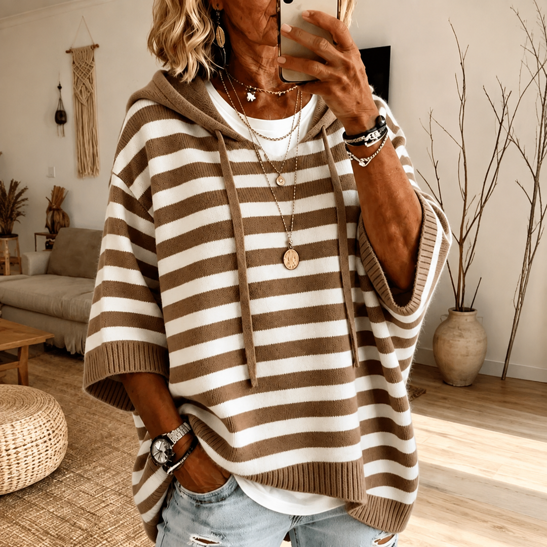 Mathilde – Poncho Maglione a Righe Tortora