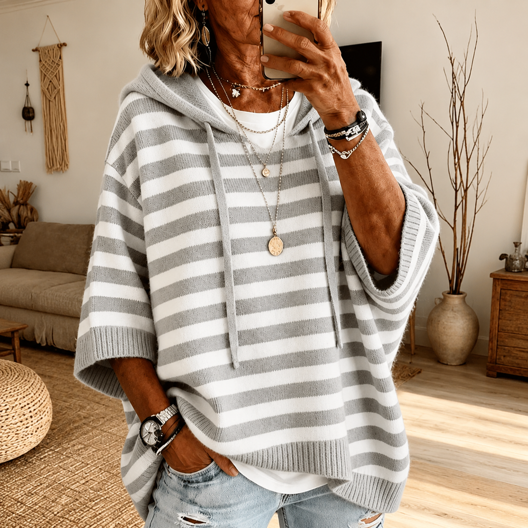 Celine – Poncho Sweater Grigio a Righe