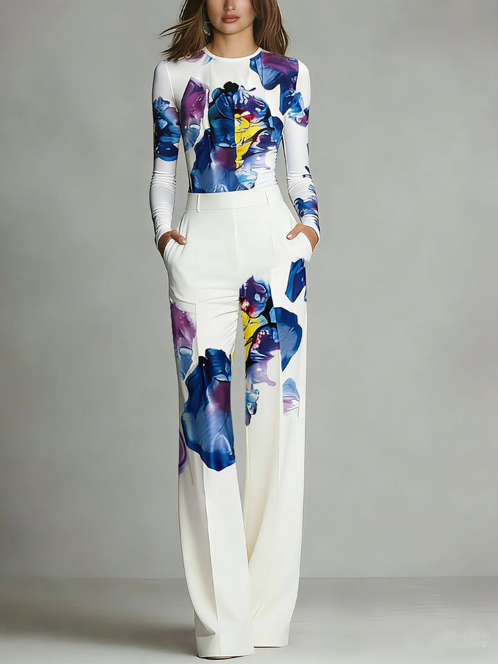 Set Top e Pantaloni con Blocco di Colore Sienna