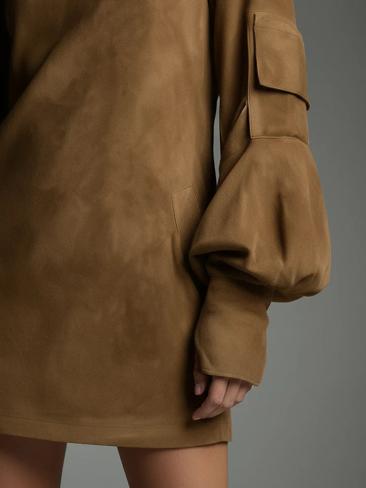 Compra | Abito Mini in Suede Oversize con Collo Alto