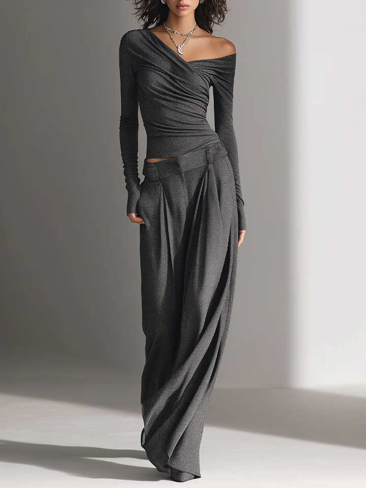Set Top Off-Shoulder e Pantaloni a Gamba Larga Samantha
