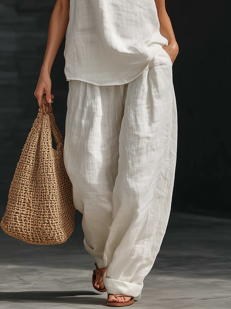 Carlotta — Set elegante senza maniche con pantaloni larghi