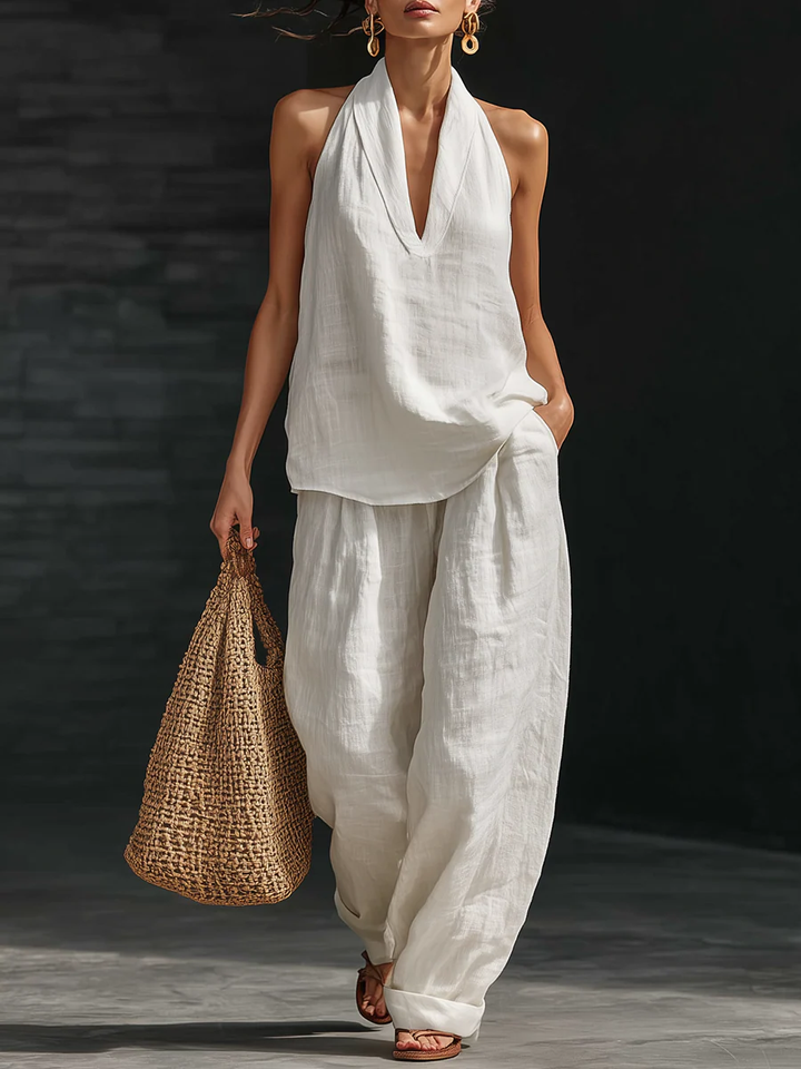 Carlotta — Set elegante senza maniche con pantaloni larghi