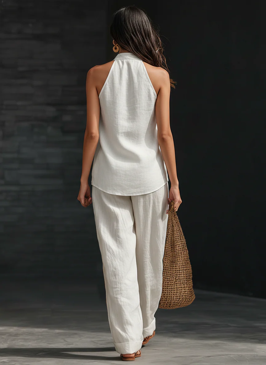 Carlotta — Set elegante senza maniche con pantaloni larghi