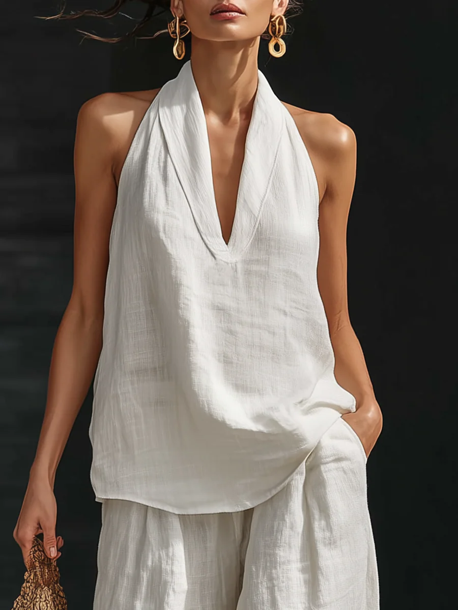 Carlotta — Set elegante senza maniche con pantaloni larghi