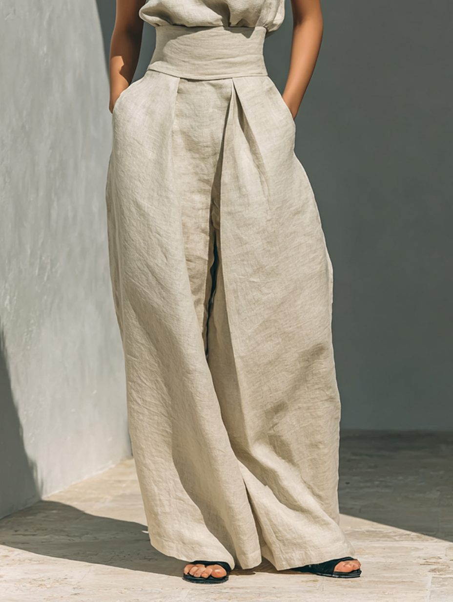 Set Top Senzamaniche e Pantaloni a Gamba Larga Sienna