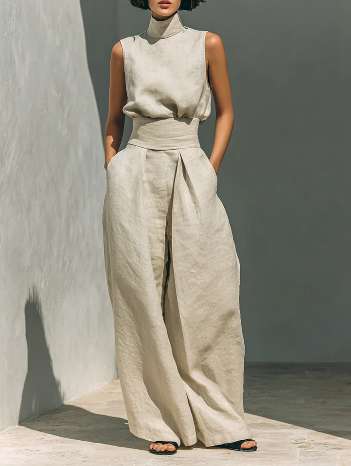 Set Top Senzamaniche e Pantaloni a Gamba Larga Sienna