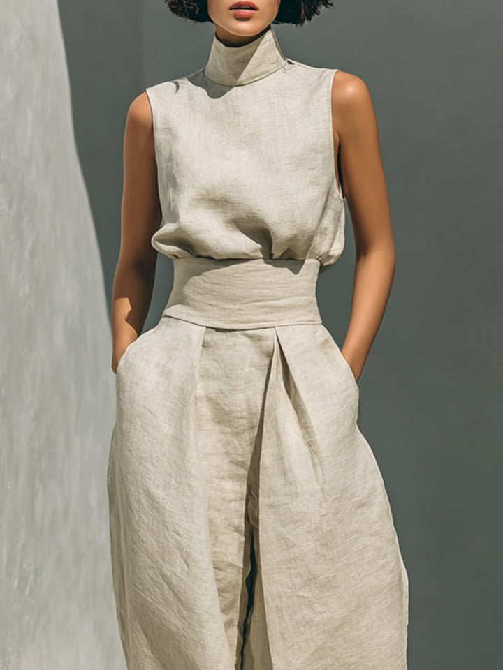 Set Top Senzamaniche e Pantaloni a Gamba Larga Sienna
