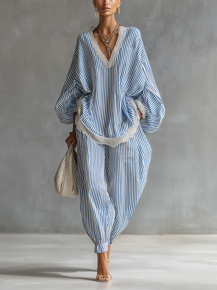 Set a due pezzi a righe blu Sofia