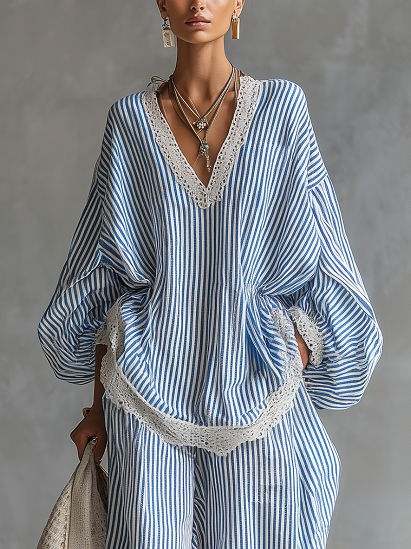 Set a due pezzi a righe blu Sofia