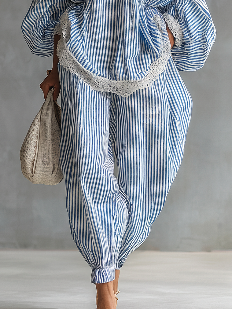 Set a due pezzi a righe blu Sofia