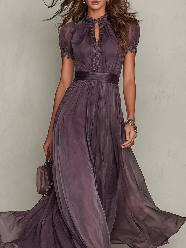 Abito Maxi con Scollatura a Chiave Viola