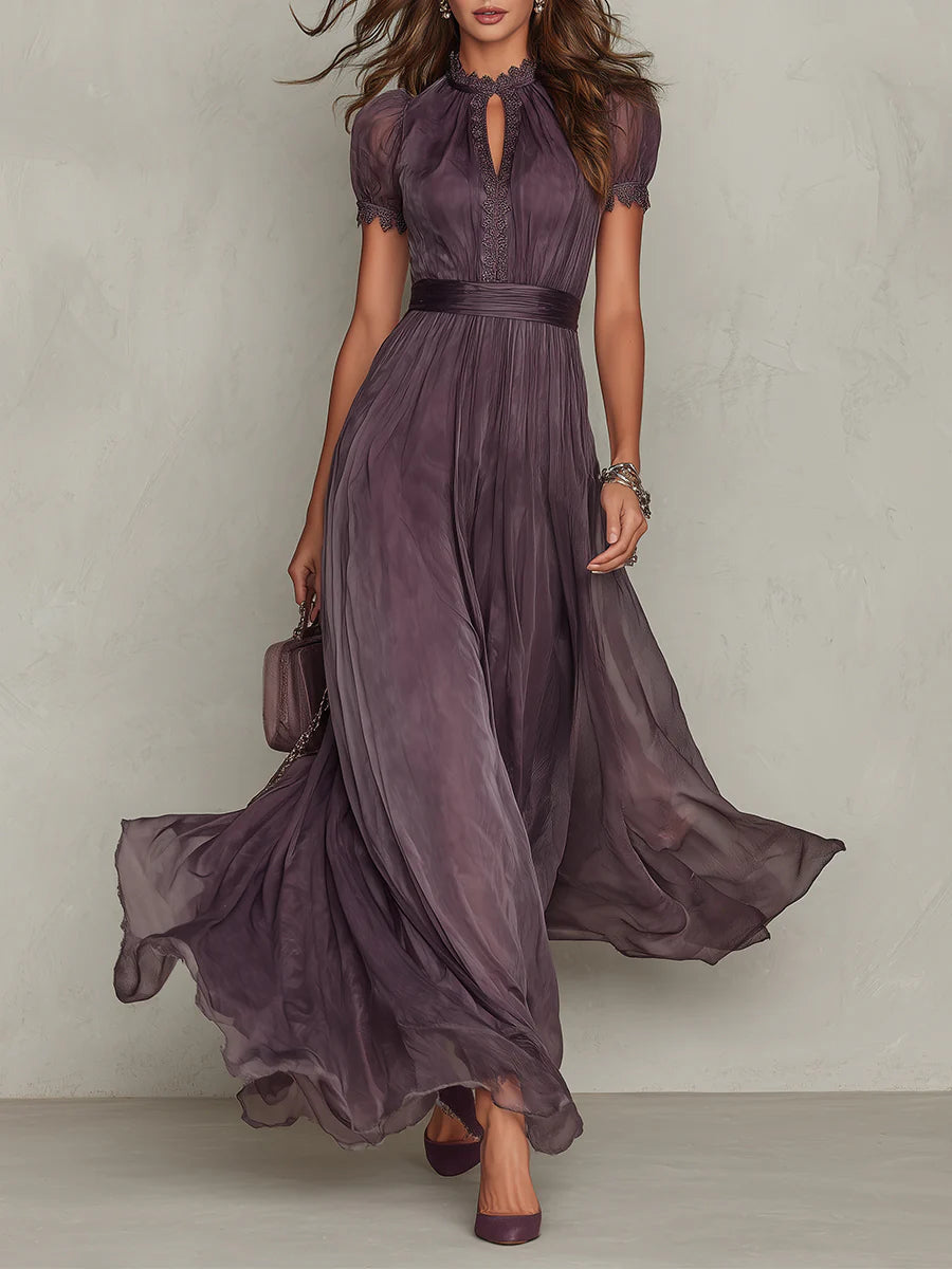Abito Maxi con Scollatura a Chiave Viola