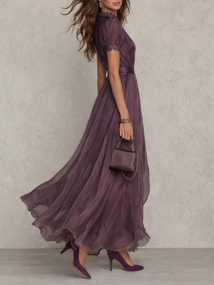 Abito Maxi con Scollatura a Chiave Viola