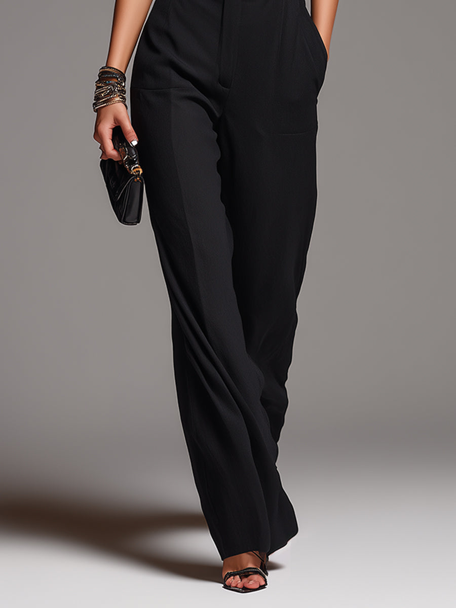 Blusa in Chiffon Celeste e Set di Pantaloni a Gamba Larga
