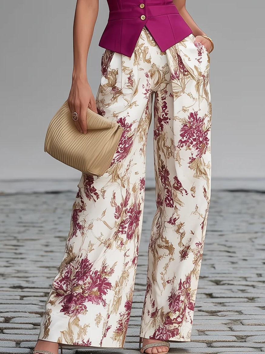 Set di Pantaloni con Stampa Floreale Lila