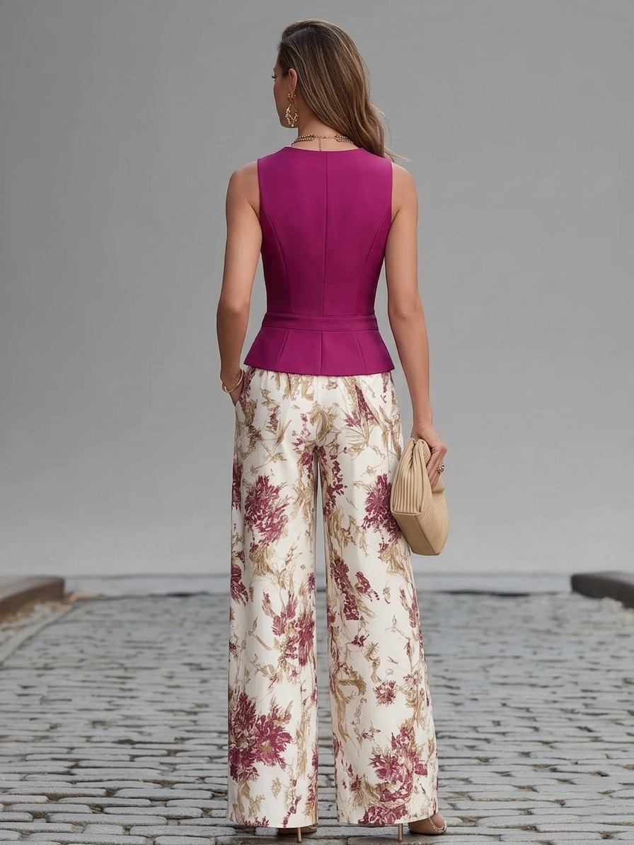 Set di Pantaloni con Stampa Floreale Lila