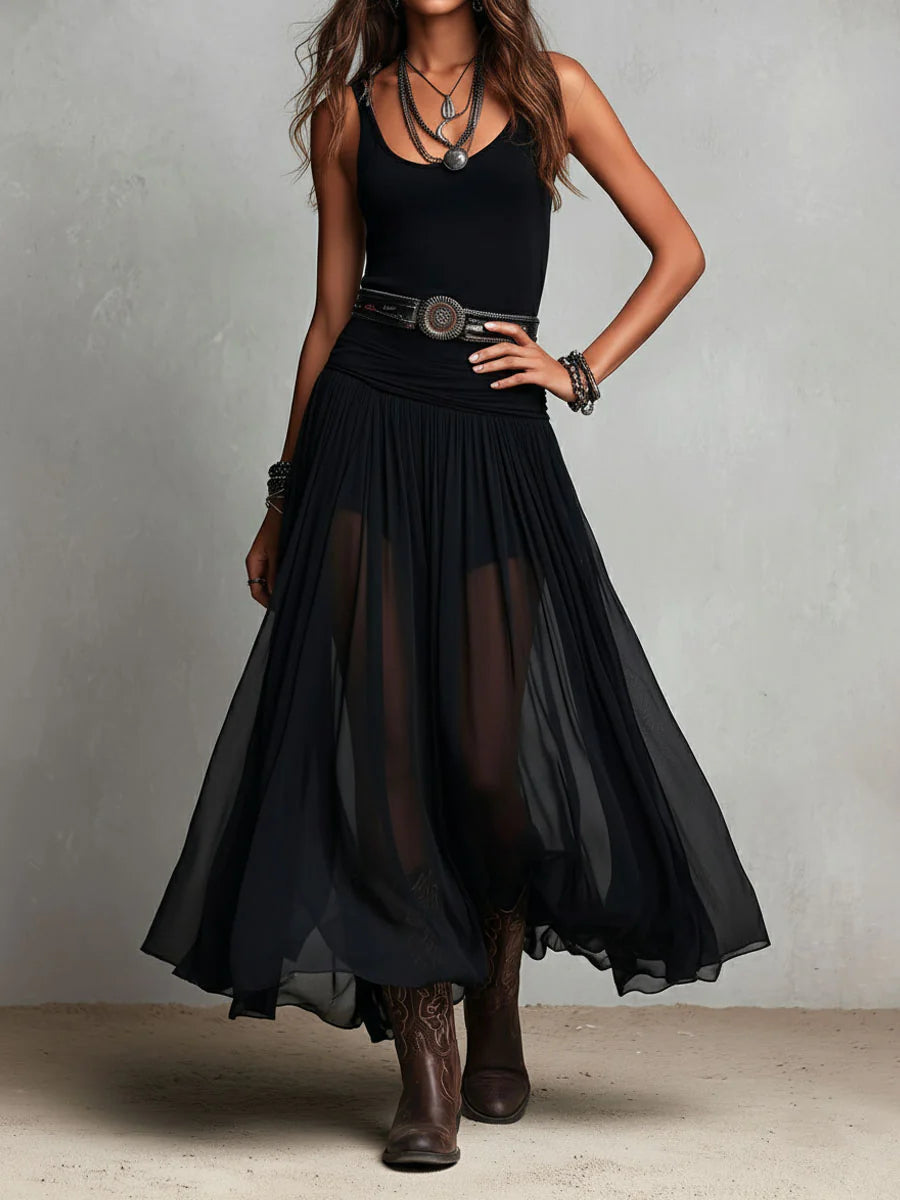 Top senza maniche nero con gonna in tulle maxi (senza cintura)