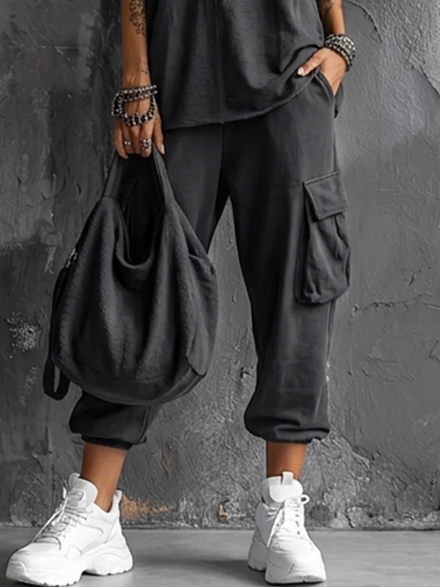 Completo Casual Gilet Grigio Scuro e Pantaloni Cargo Jogger