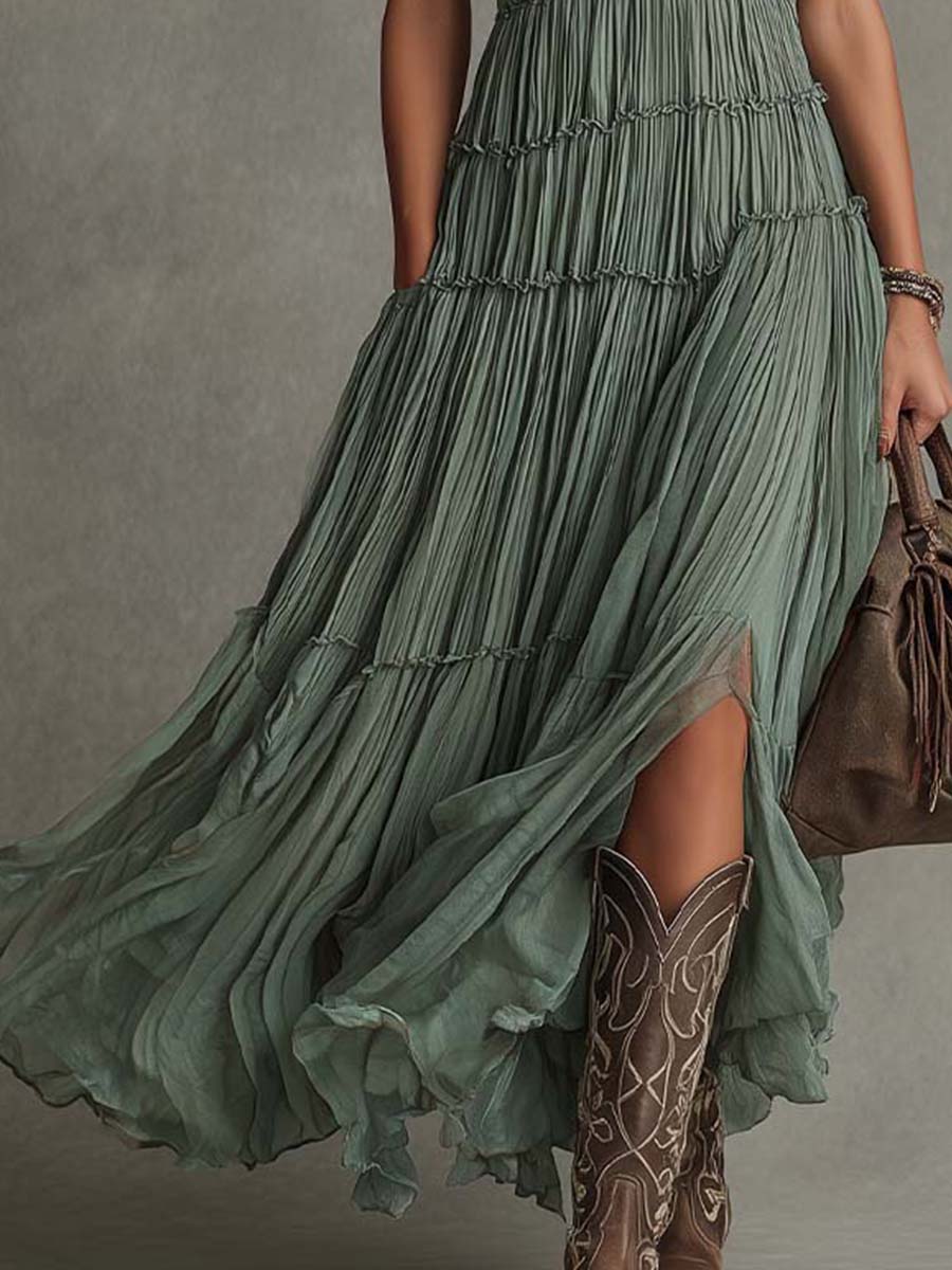Ava | Abito Maxi con Scollatura a V Arricciata