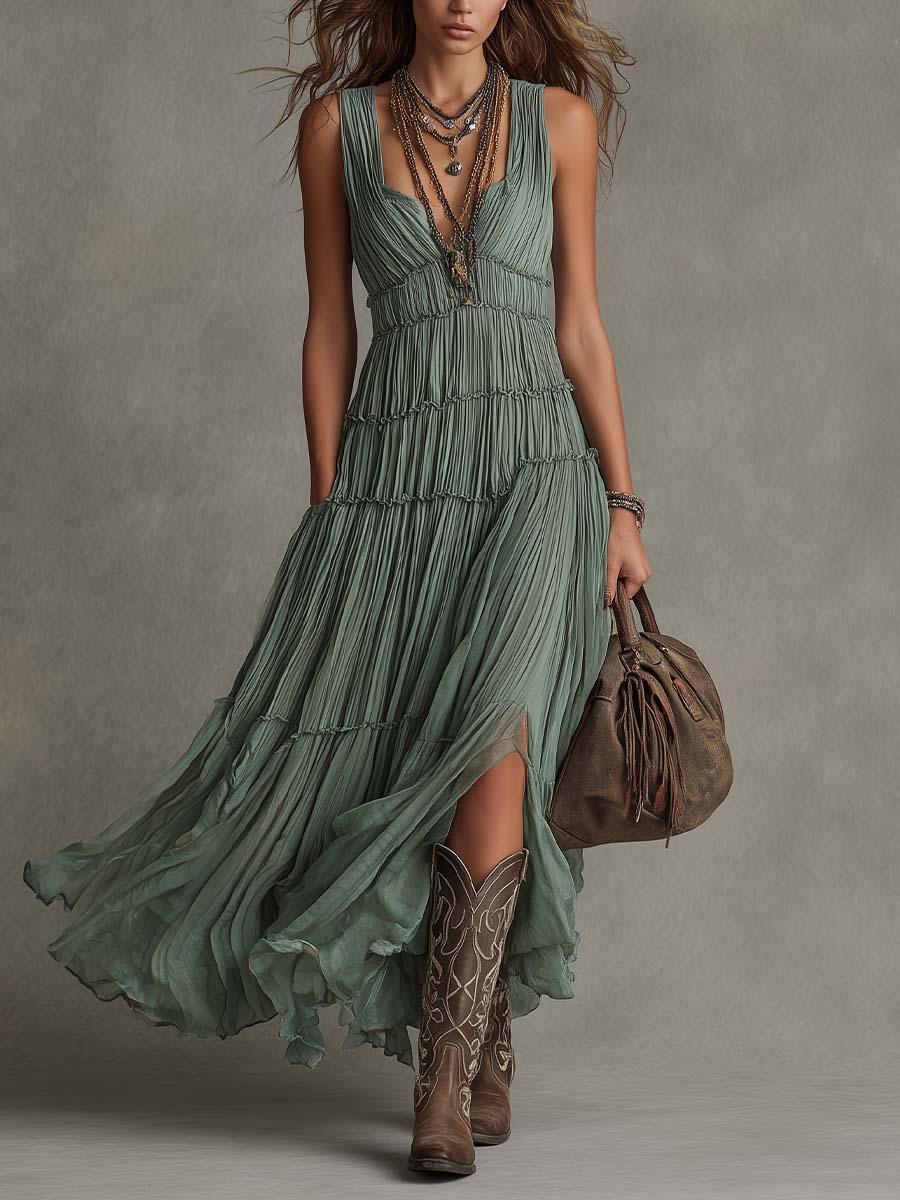 Ava | Abito Maxi con Scollatura a V Arricciata