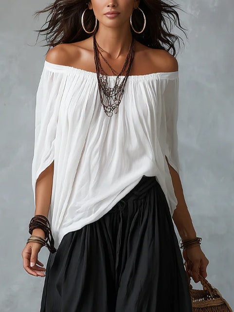 Top Bianco Off-shoulder e Set di Pantaloni Lantern Svasati