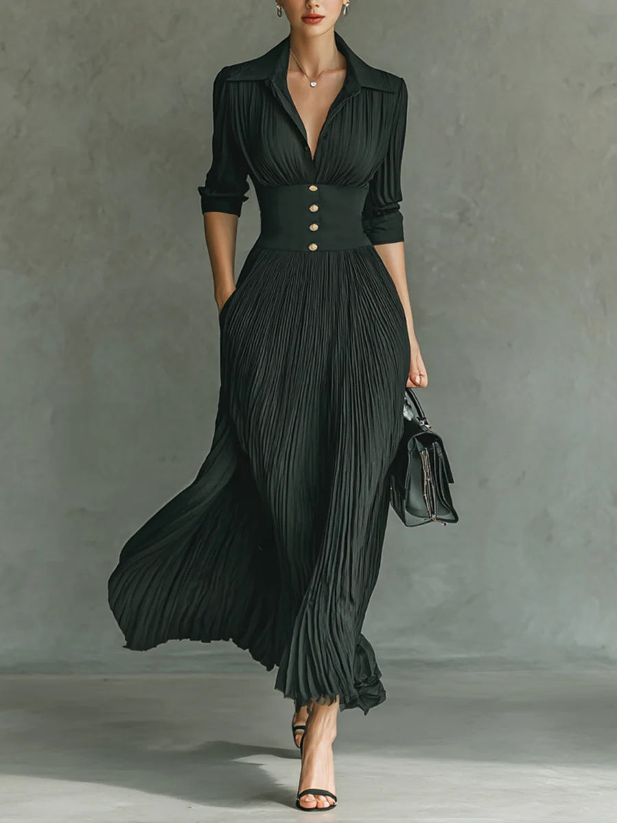 Maéline - Abito Midi Chic con Vita Scolpita