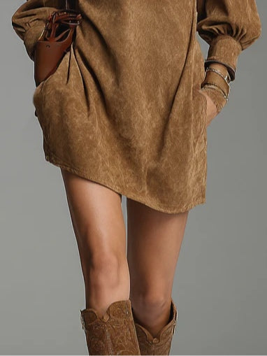 Firenze | Mini Abito in Suede con Collo Alto
