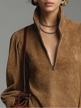 Firenze | Mini Abito in Suede con Collo Alto