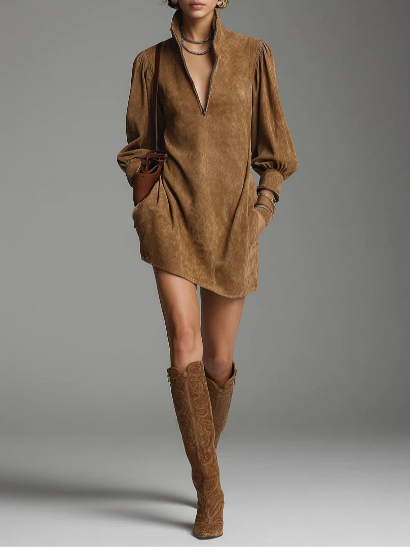 Firenze | Mini Abito in Suede con Collo Alto