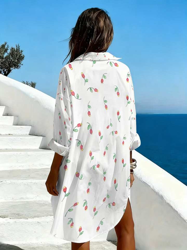 Abito Camicia Lungo a Maniche Lunghe Stampato Colorato Casual da Donna