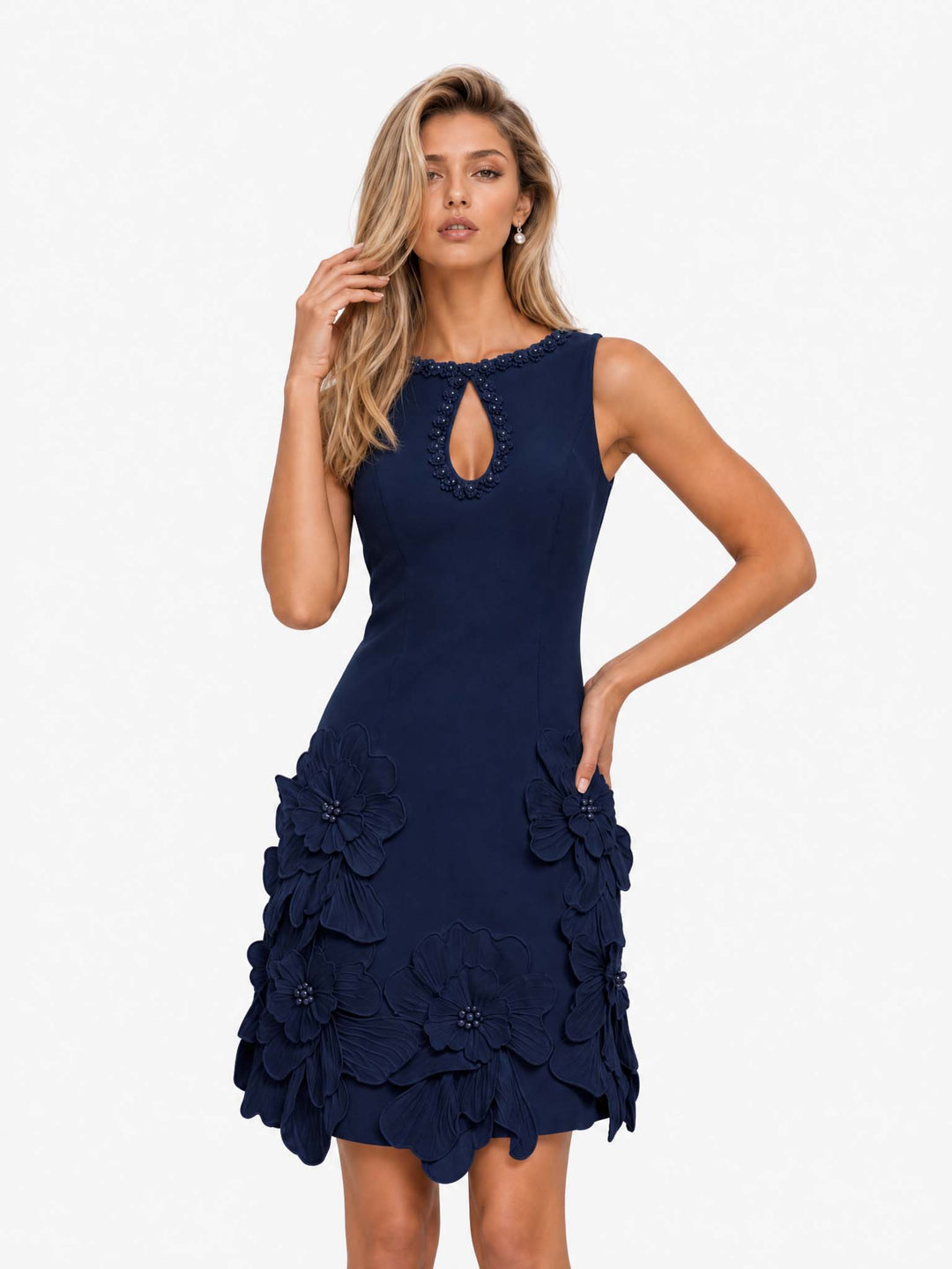 Bettina | Vestito corto senza maniche con fiori in rilievo