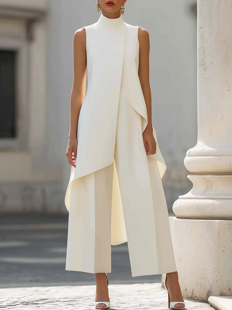 Carolina | Tuta lunga con pannello drappeggiato asimmetrico