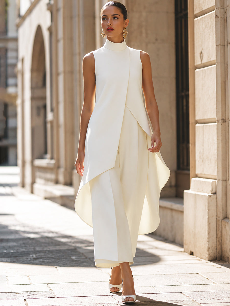 Carolina | Tuta lunga con pannello drappeggiato asimmetrico