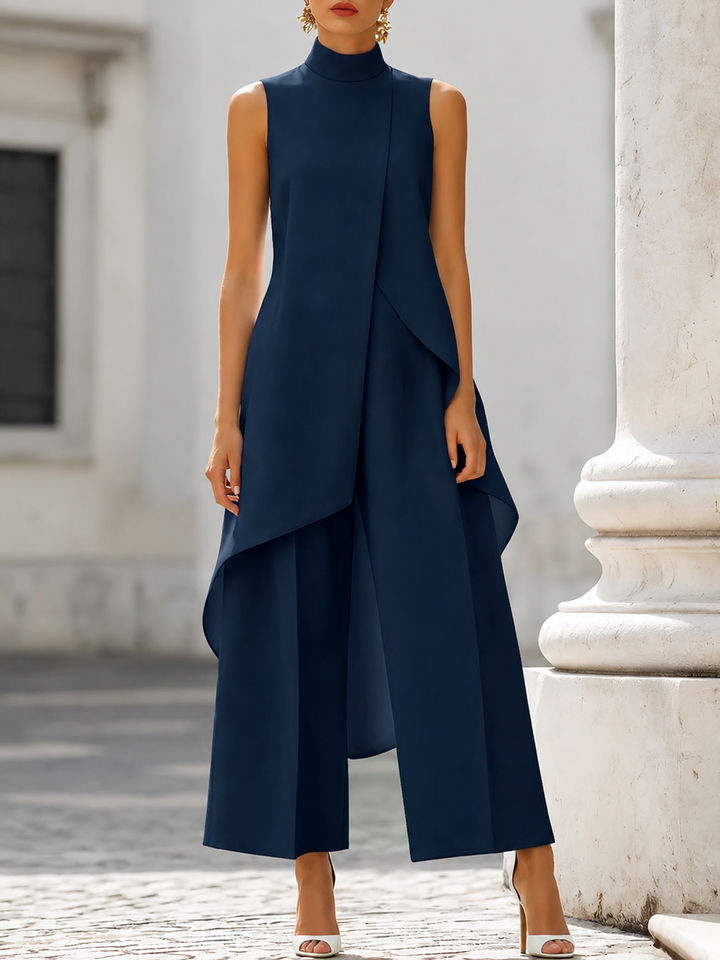 Carolina | Tuta lunga con pannello drappeggiato asimmetrico