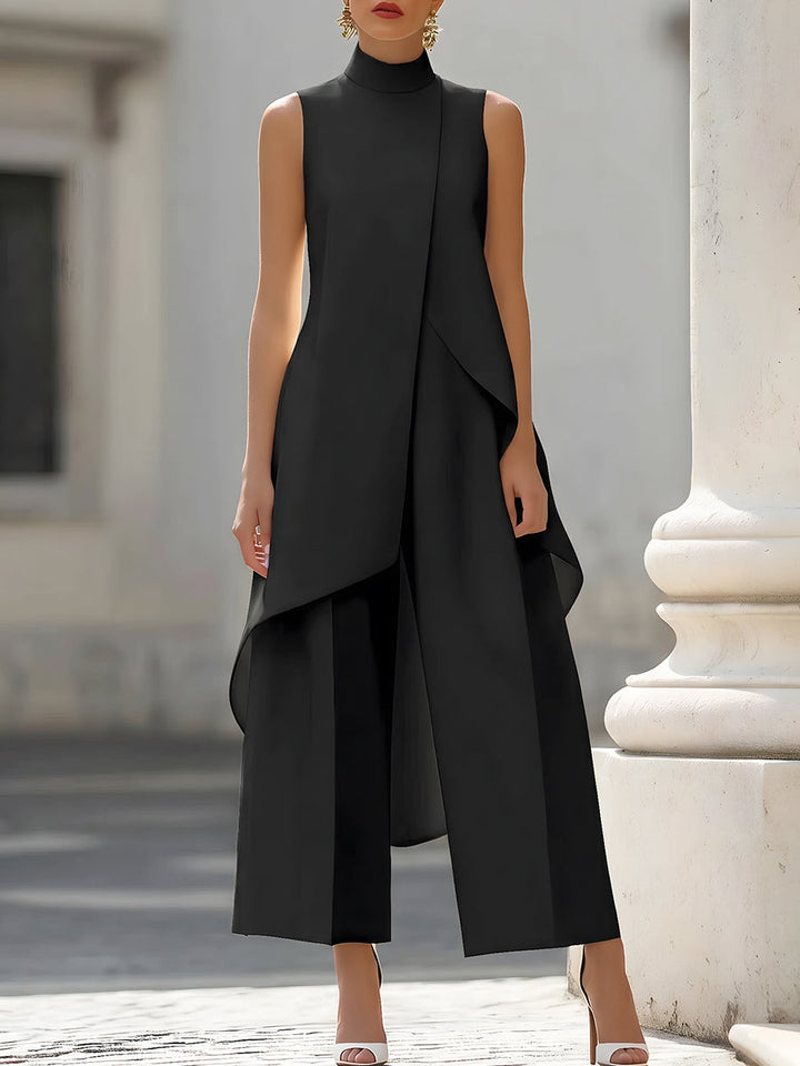 Carolina | Tuta lunga con pannello drappeggiato asimmetrico