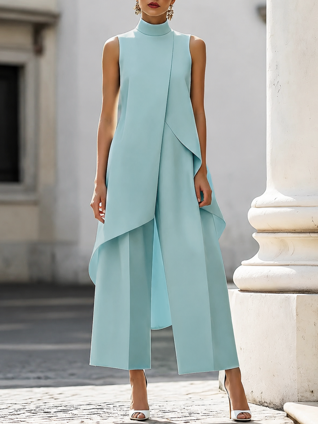 Carolina | Tuta lunga con pannello drappeggiato asimmetrico