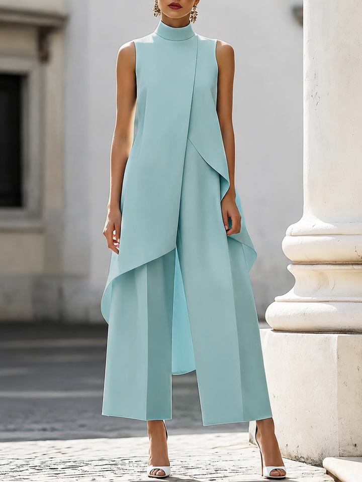 Carolina | Tuta lunga con pannello drappeggiato asimmetrico