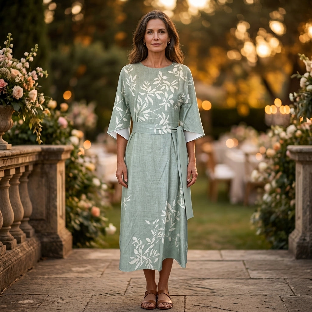 Edda | Vestito midi ricamato con maniche a campana