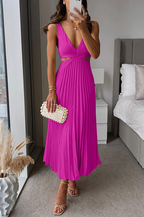 Emma | Vestito lungo plissettato con scollo a V