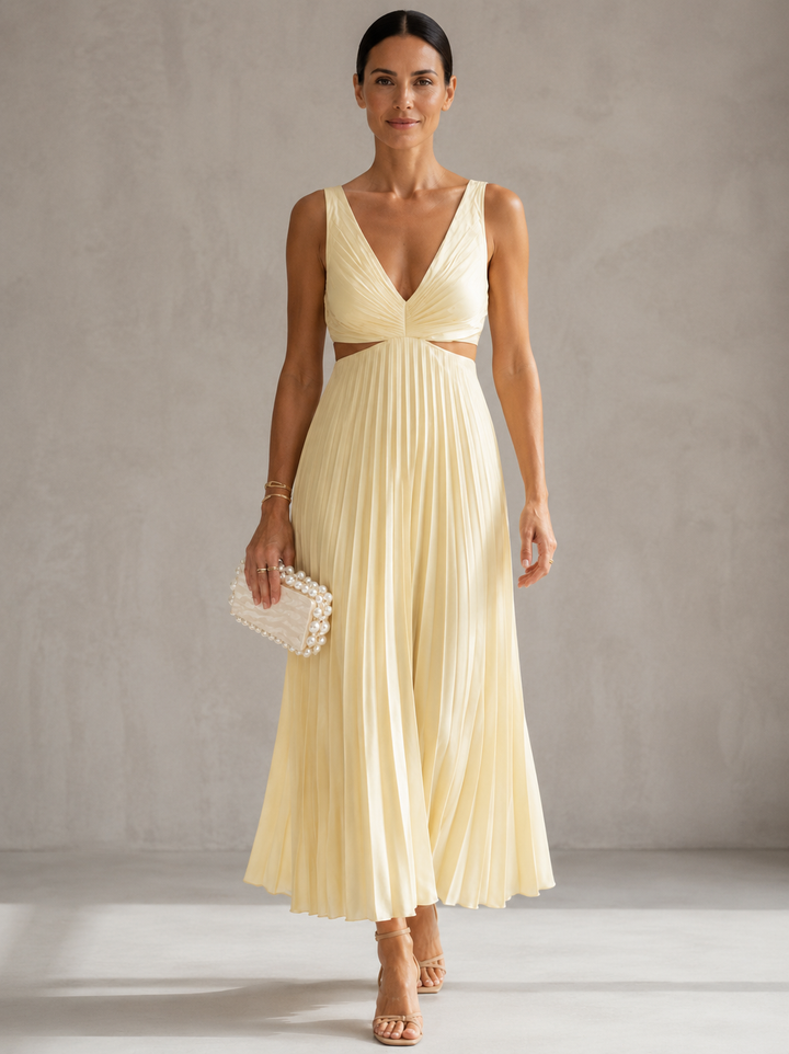 Emma | Vestito lungo plissettato con scollo a V