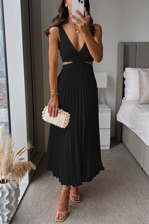 Emma | Vestito lungo plissettato con scollo a V
