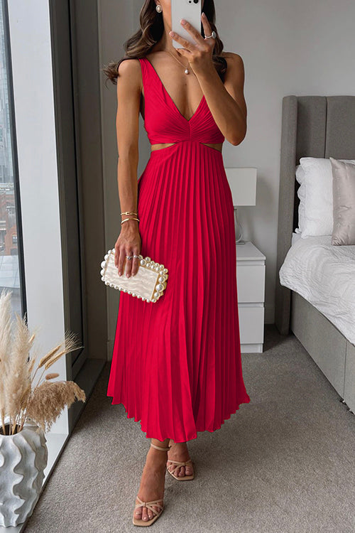 Emma | Vestito lungo plissettato con scollo a V