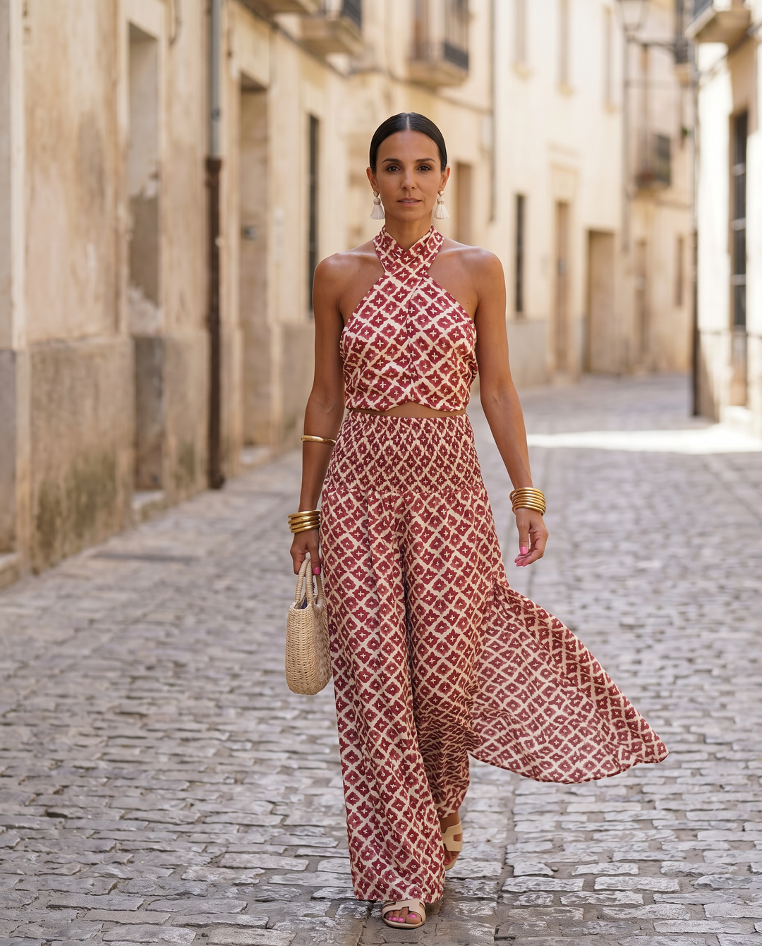 Giustina | Coordinato top halter e gonna lunga stampati